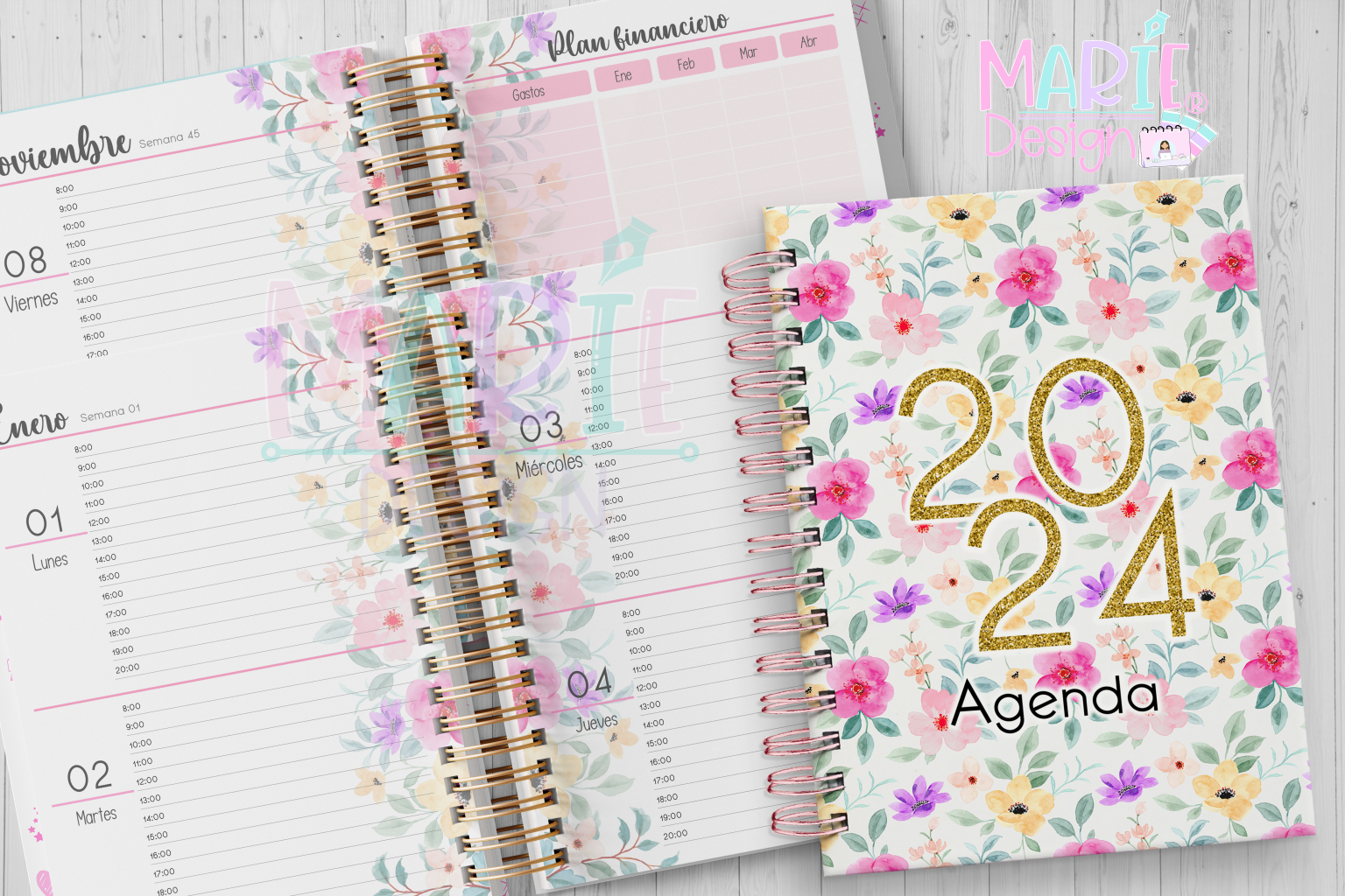 Plantilla Imprimible Agenda Mujer Clásica 2024 Marie Design 6214